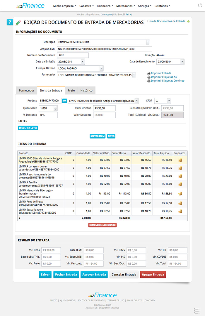 Tela de Entrada de Mercadoria - Imagem 3