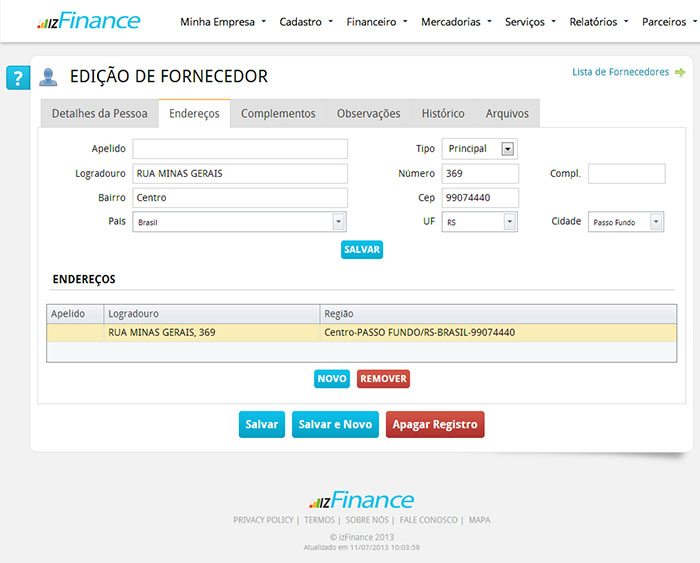 Tela de Cadastro de Fornecedores - Imagem 3