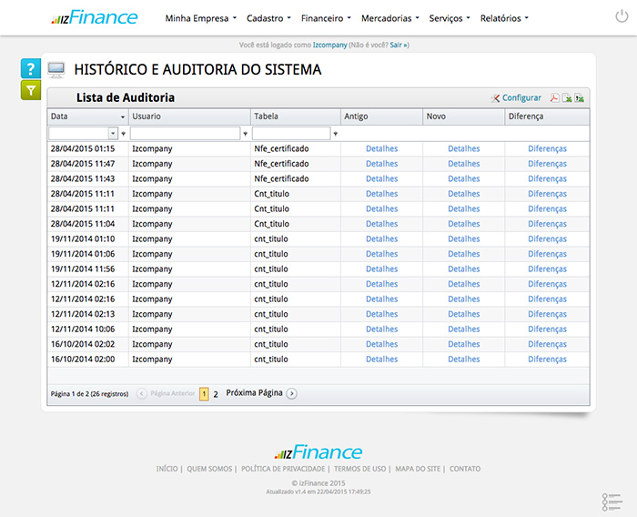 Tela de Histórico e Auditoria - Imagem 2
