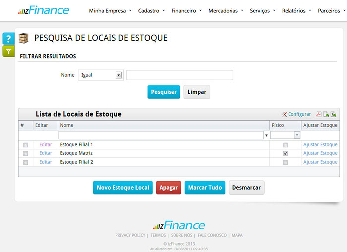 Tela de Locais de Estoque - Imagem 1