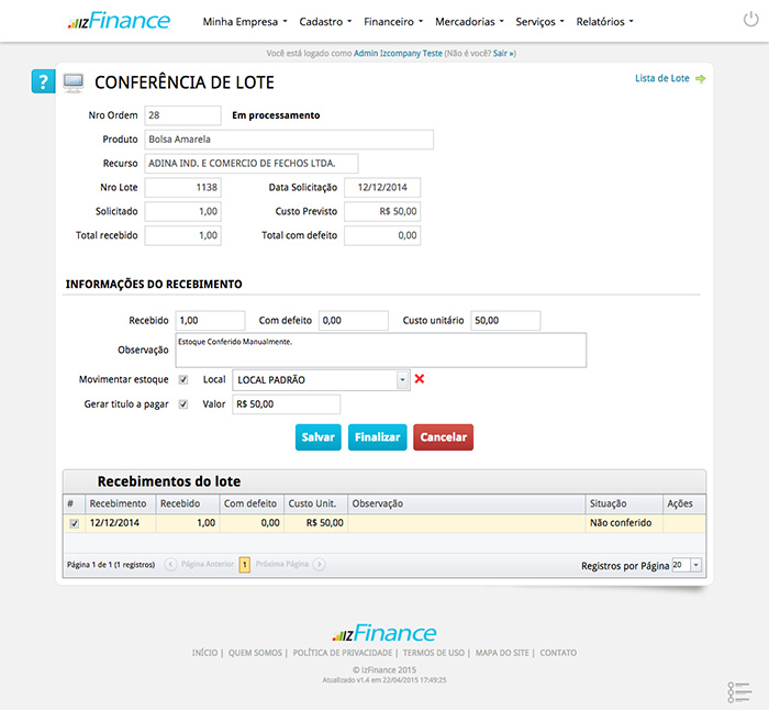 Tela de Conferência de Lotes - Imagem 3