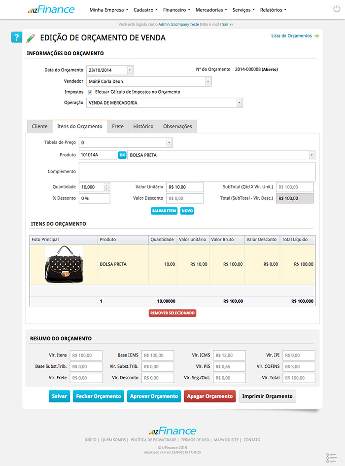 Tela de Orçamentos - Imagem 3