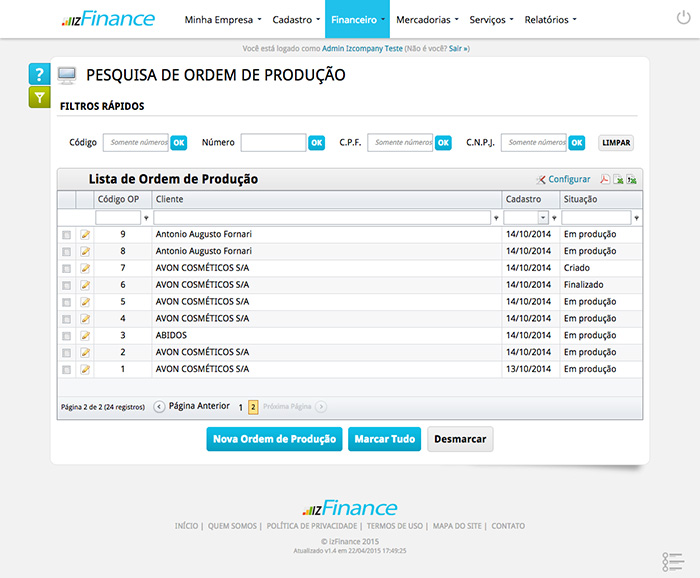 Tela de Ordem de Produção - Imagem 1