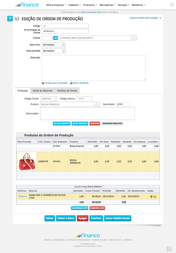 Tela de Ordem de Produção - Imagem 3