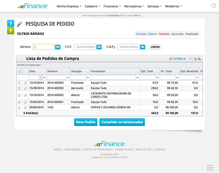 Tela de Pedido de Compra - Imagem 1