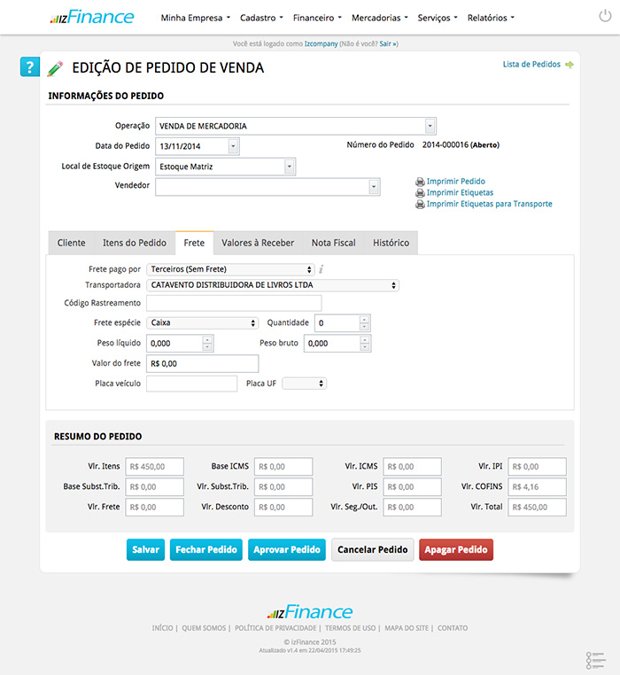 Tela de Pedido de Venda - Imagem 5