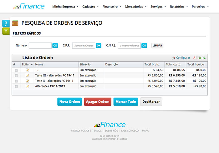 Tela de Serviços e Ordens de Serviço - Imagem 2