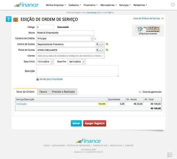 Tela de Serviços e Ordens de Serviço - Imagem 3