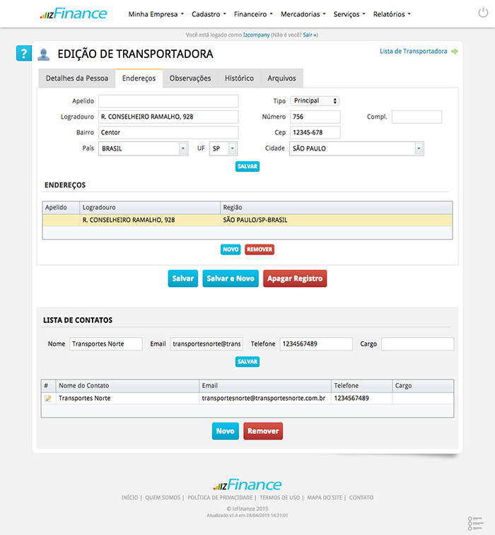 Tela de Cadastro de Transportadoras - Imagem 2